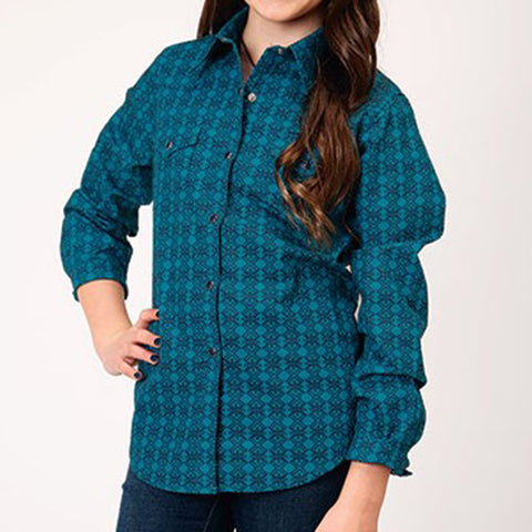 Roper Girl's Horizontal Tile Print Shirt