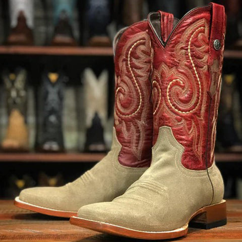 Yadi's Men's Ruff Out Tan/Red Boots