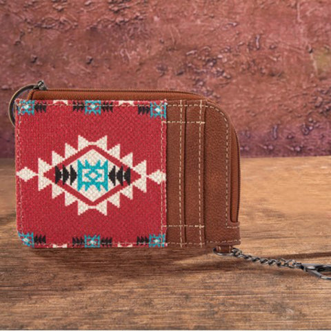 Montana West Burgandy Aztec Zip Card Case