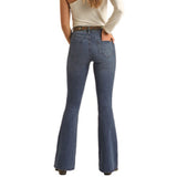 Rock & Roll Women's Med Wash Button Flare Jeans