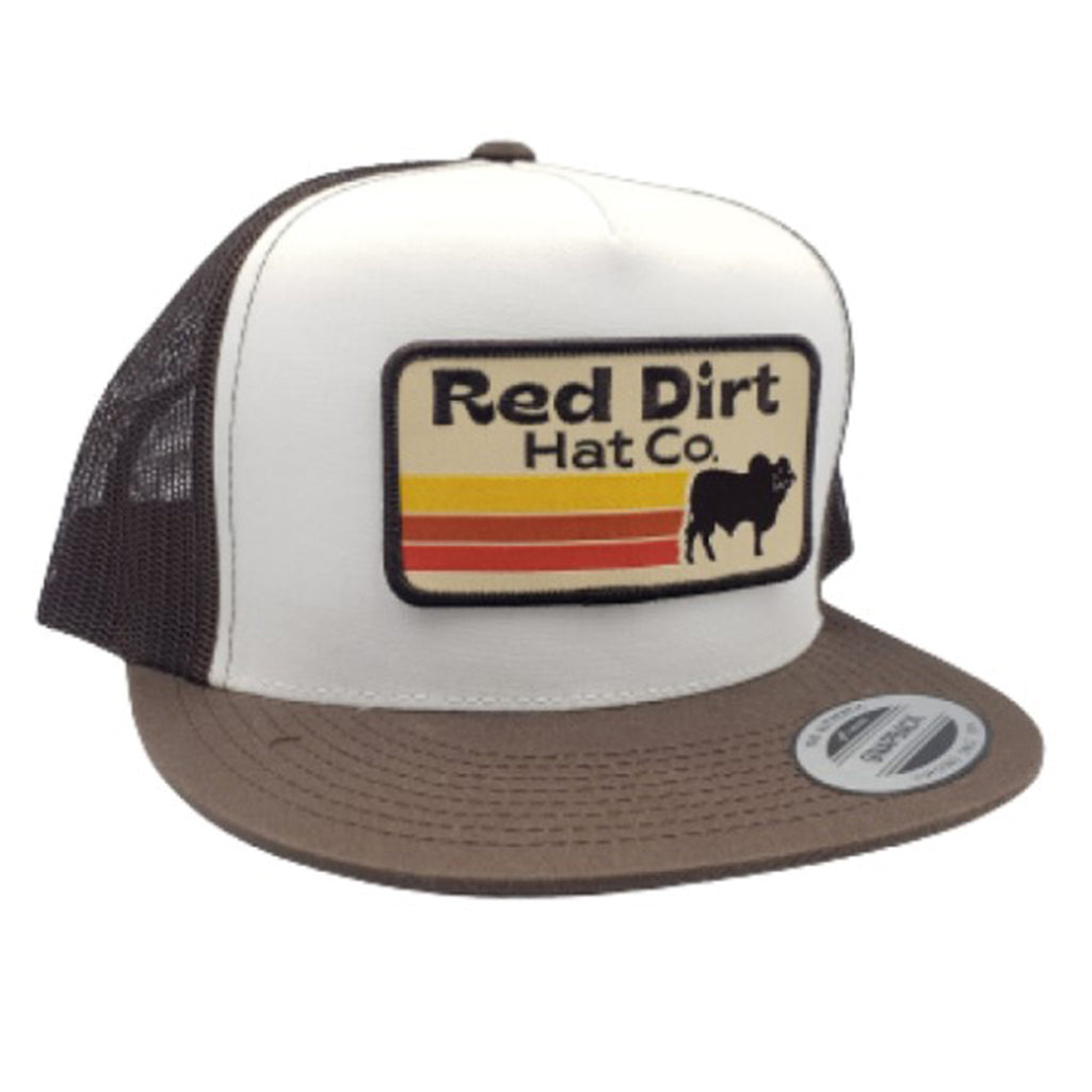 Red Dirt Pancho Brown and White Cap with 5-panel snapback design and exclusive Pancho patch on structured front
