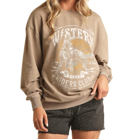 Rock & Roll Women's Taupe Western Oversize Sweatshirt