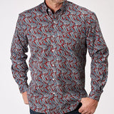 Roper Men's Red/Grey Paisley Long Sleeve