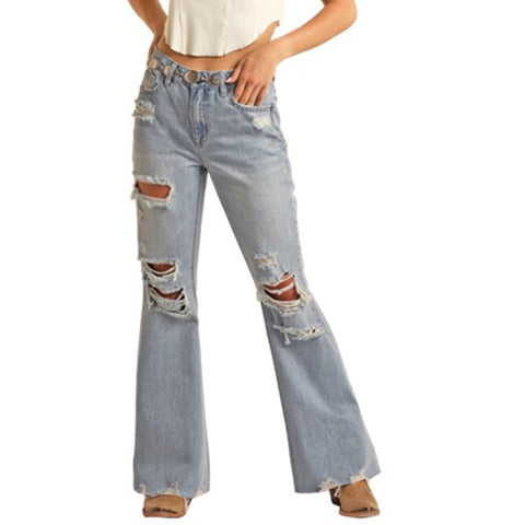 Rock and Roll Women's Light Wash High Rise Flare Jean