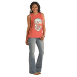 Panhandle Women's Graphic Coral Side Lace Up Side Seam Tank