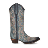 Corral Women's Distressed Blue Embroidered Snip Toe