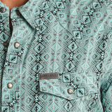 Panhandle Men's Turquoise Geo Print Short Sleeve
