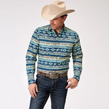 Roper Men's Blue Southwest Aztec Long Sleeve