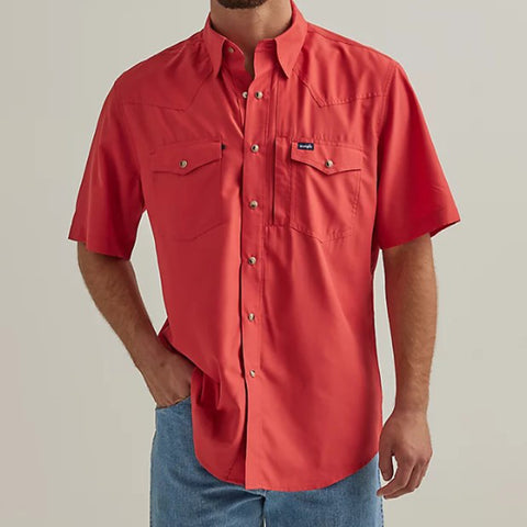 Wrangler Men's Solid Red Short Sleeve