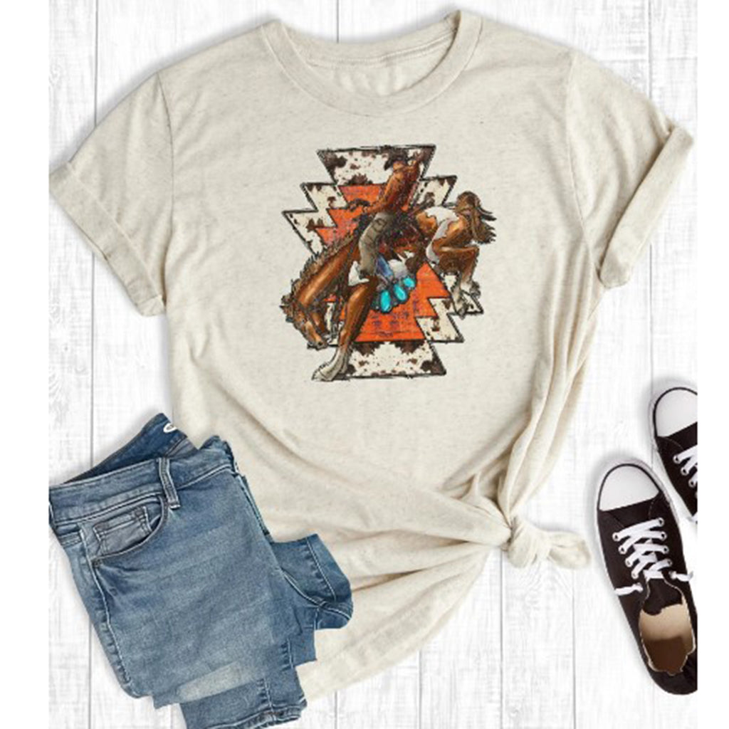 Rebel Rose Women's Aztec Bucking Horse Tee