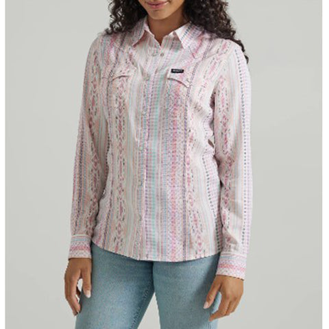 Wrangler Women's Pink Southwest Aztec Long Sleeve