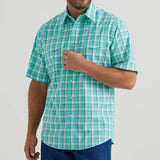 Wrangler Men's Aqua/White Plaid Short Shirt