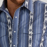Wrangler Men's Blue Aztec Stripe Long Sleeve