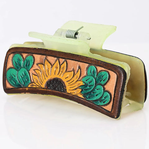 American Darling Sunflower Cactus Leather Hairclip