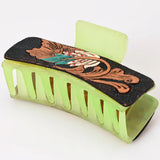 American Darling Painted Floral Tooled Hairclip Side View