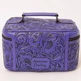 American Darling Purple Tooled Leather Make-Up Tote