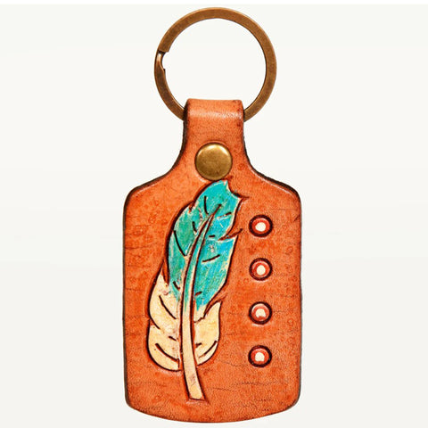 American Darling Leather Tooled Feather Key Chain