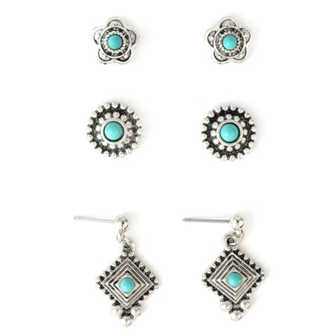 And West Silver & Turquoise Post Earring Set