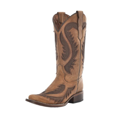 Corral Women's Tan & Chocolate Embroidered Inlay Boots