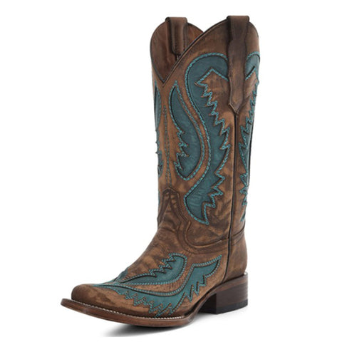 Corral Women's Brown & Turquoise Embroidered Inlay Boots