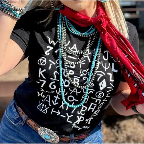 Black T-Shirt with White Brands Graphic