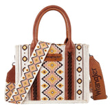 Coffee Southwestern Print Small Canvas Tote/Crossbody 