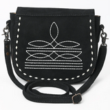 American Darling Black Roughout Boot Stitch Leather Crossbody