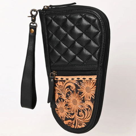 black and tooled leather pistol case. 6 x 11