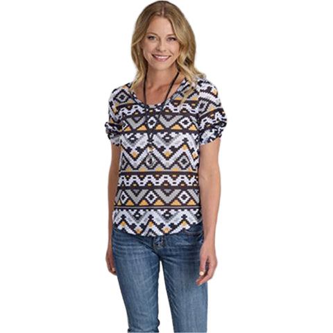 Multi Aztec Print Shirt with Scoop Neckline
