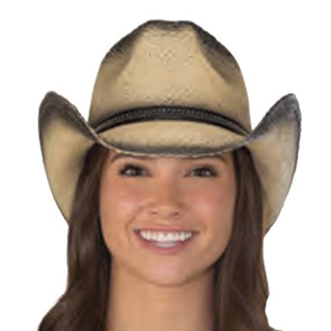 ANTIQUED TOYO HONDO 
WESTERN STRAW HAT W/BLACK BAND & 
METAL ACCENTS 