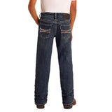 Dark Vintage Bootcut Jeans with Embroidered Back Pockets