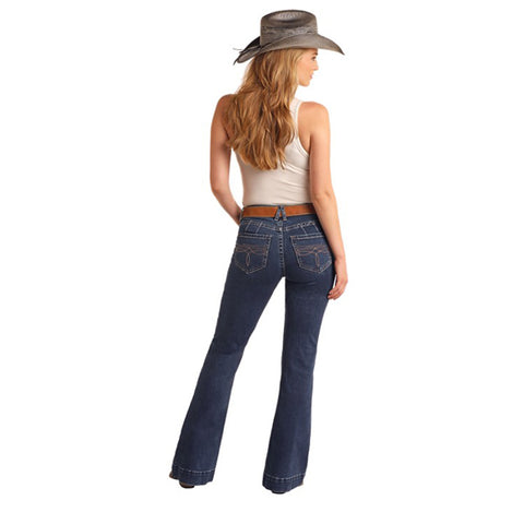 Dark Wash Trouser with Boot Stitch Back Pockets