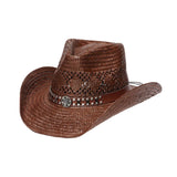 Chocolate Vented Cowboy Hat with Bendable Rim and Leather Band with Studs
