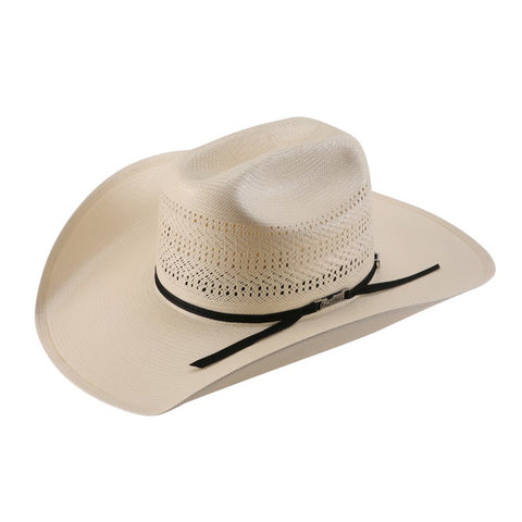 Side view of cream rancher straw hat.