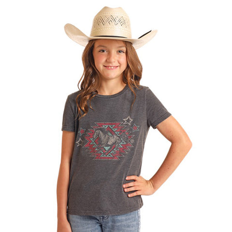 Grey T-shirt with a Horse and Southwest Graphic