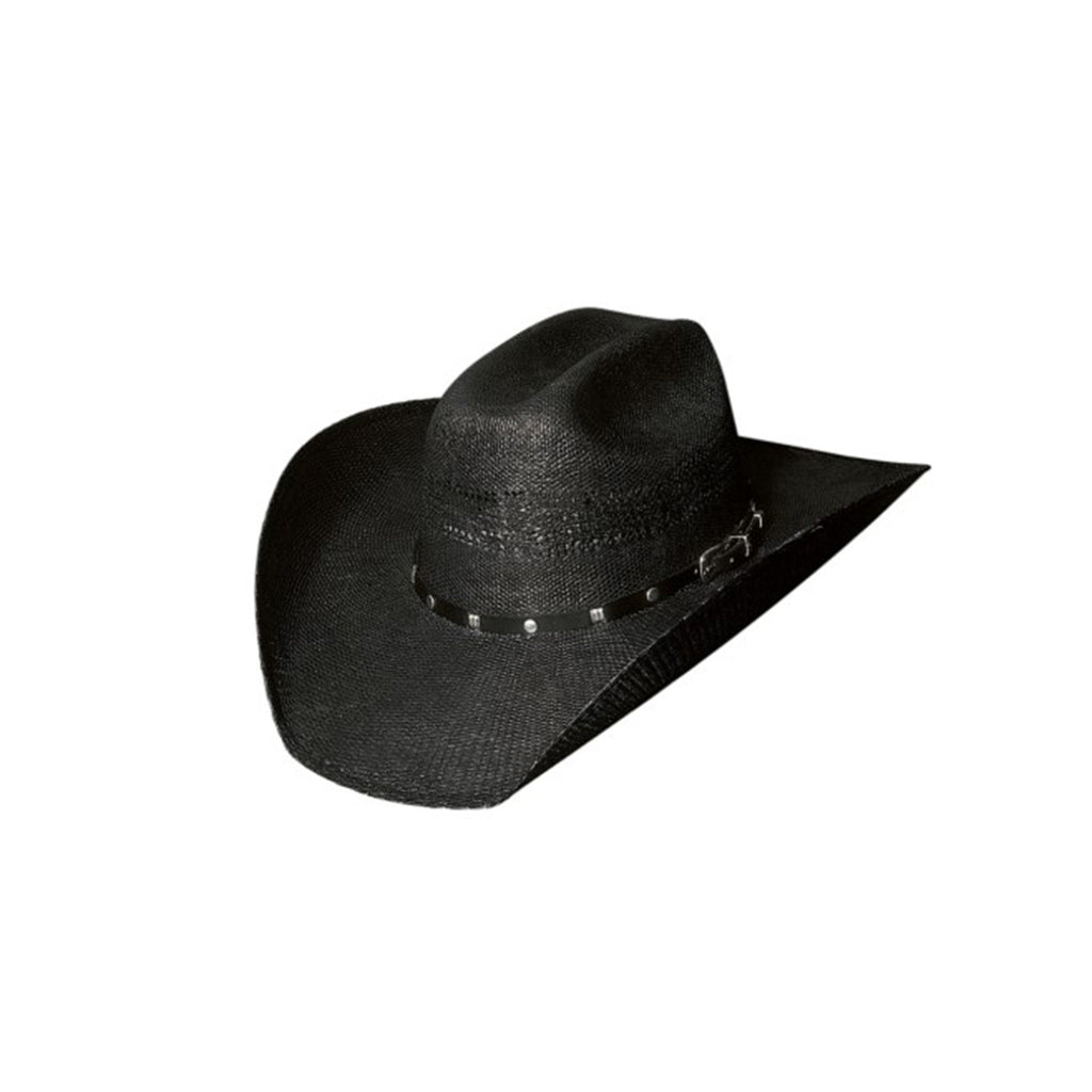 Black Bangora Straw Hat with Black and Silver Hat Band and 4" Brim