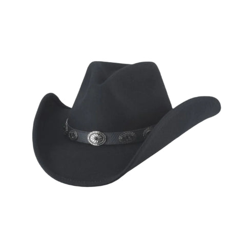 Black Wool Cowboy Hat with a Black Hatband with Conchos and a 3 1/2" Brim