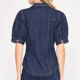 Dark Denim Yoke Button Short Sleeve