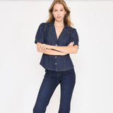Dark Denim Button Down Short Sleeve Top