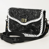 Black Tooled leather purse with white buck stitching