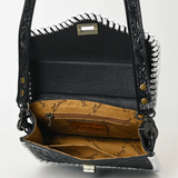 American Darling Black Tooled Leather Bag with White Buck Stitch