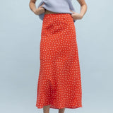 Red and White Floral Print Midi Skirt