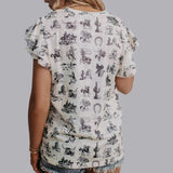 Women's White & Tan Old West Ruffle Short Sleeve