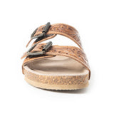 Tan Feather Tooled Double Strap Sandals