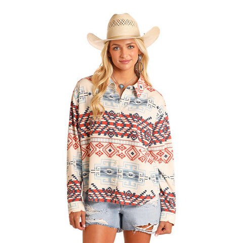 Blue Aztec Oversized Long Sleeve Shirt