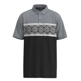 Black & Grey Polo with Aztec Pattern Across Chest