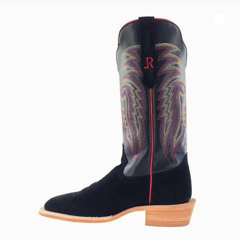 Black Roughout Mutli Stitching Square Toe Boot