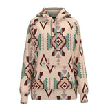 Taupe/Pink and Green Aztec Pattern Hoodie with Kangaroo Pocket