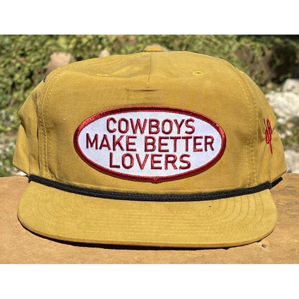 Yellow Snapback with Black Roping and Red Stitched Cowboys Make Better Lovers Oval Patch