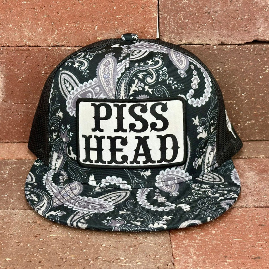 Black and White Paisley Snapback with Piss Head Patch